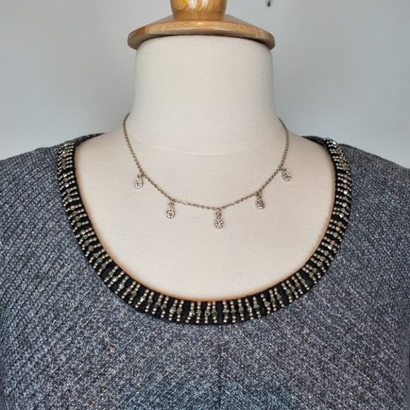 Dressbarn Gray Silver Metallic Threading Embellished Neck Knit Top Size MP - Picture 2 of 8